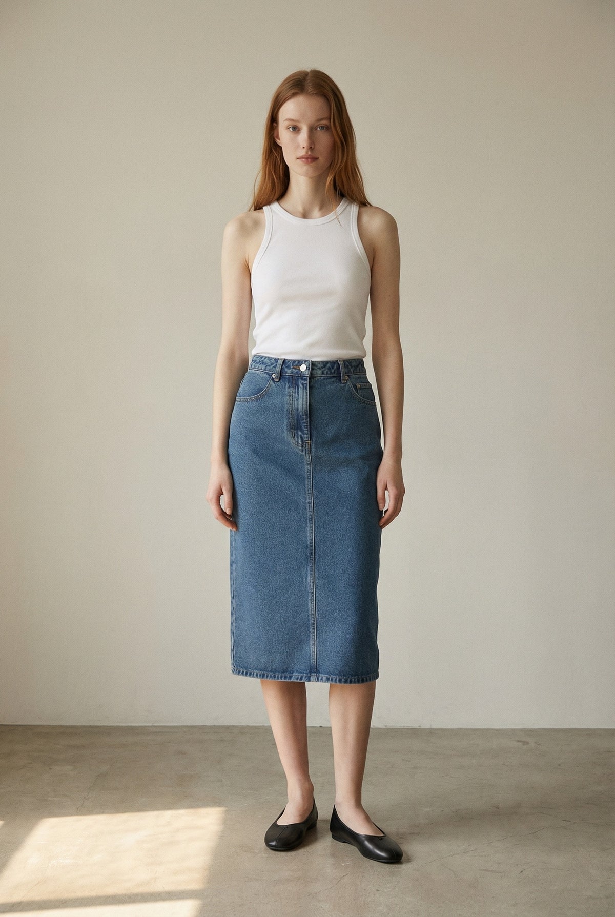 Dark Denim Wash Midi Skirt