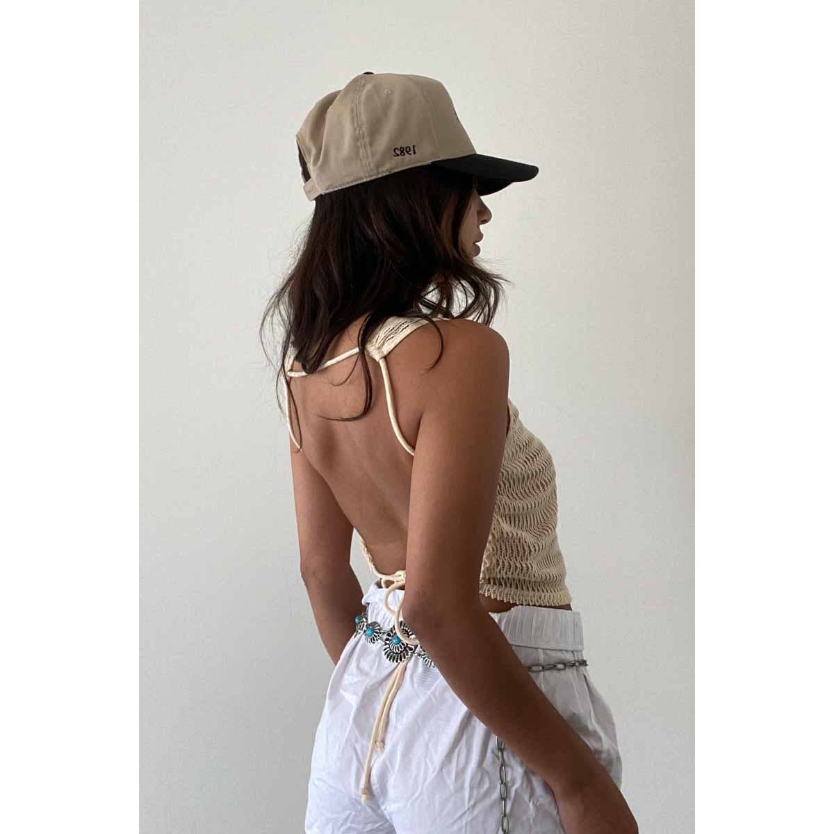 Sleeveless Mesh Detail Back Tie Tank