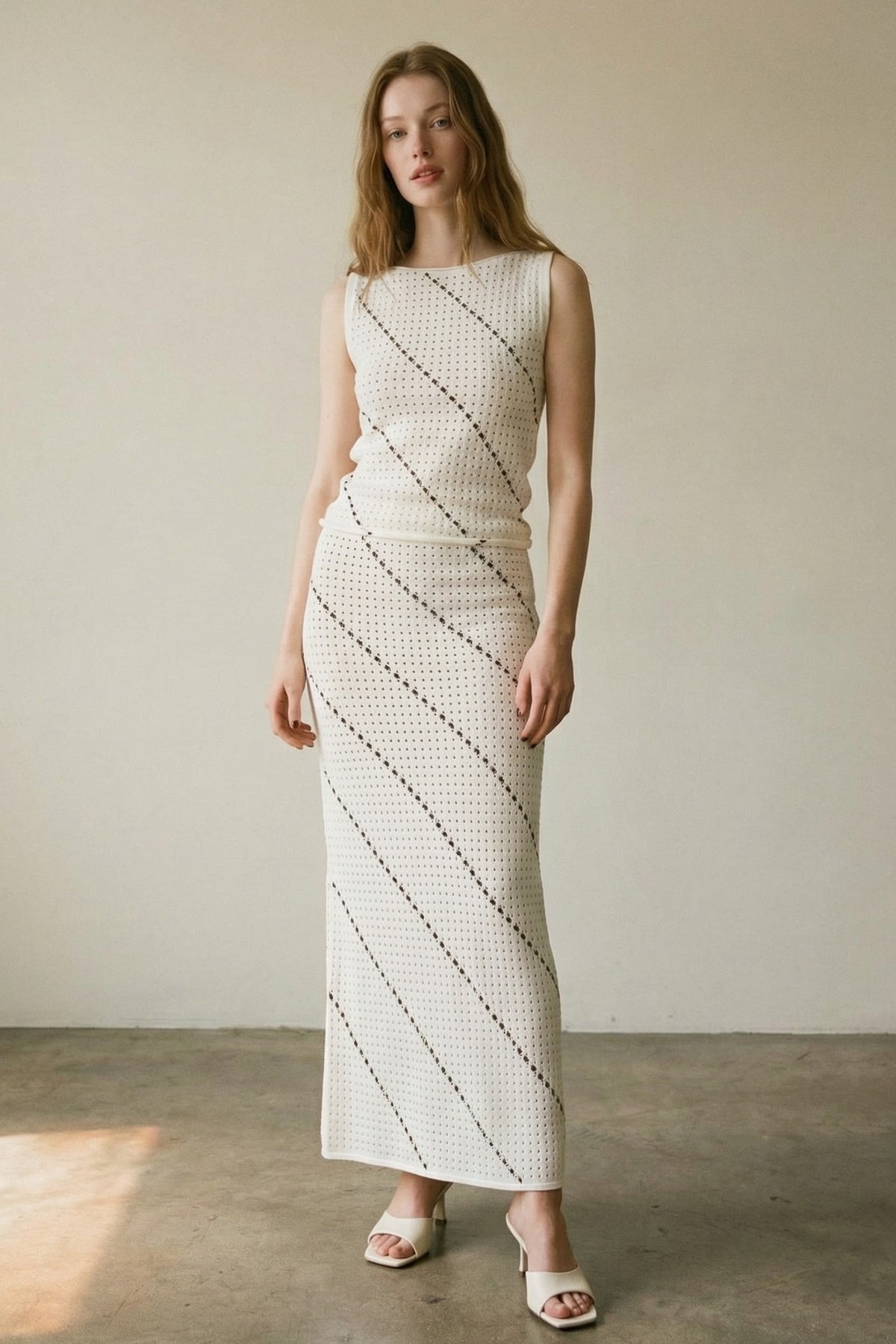 Crochet Knitted Top & Midi Skirt Set
