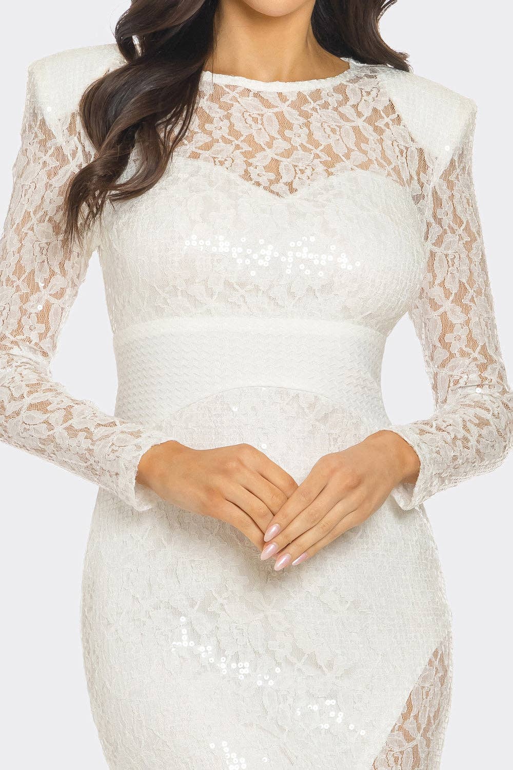 Sequin Embellished Lace Sheath Midi Dress