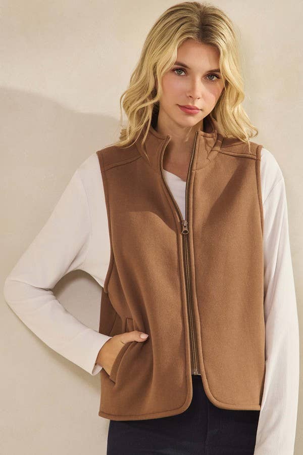 Cozy Comfort Fleece Full Zip Mock Neck Vest