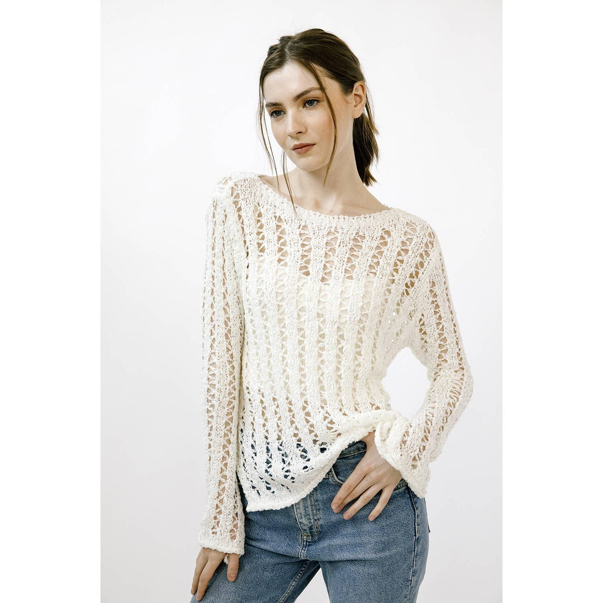 Monochromatic Crochet Long-Sleeve Top