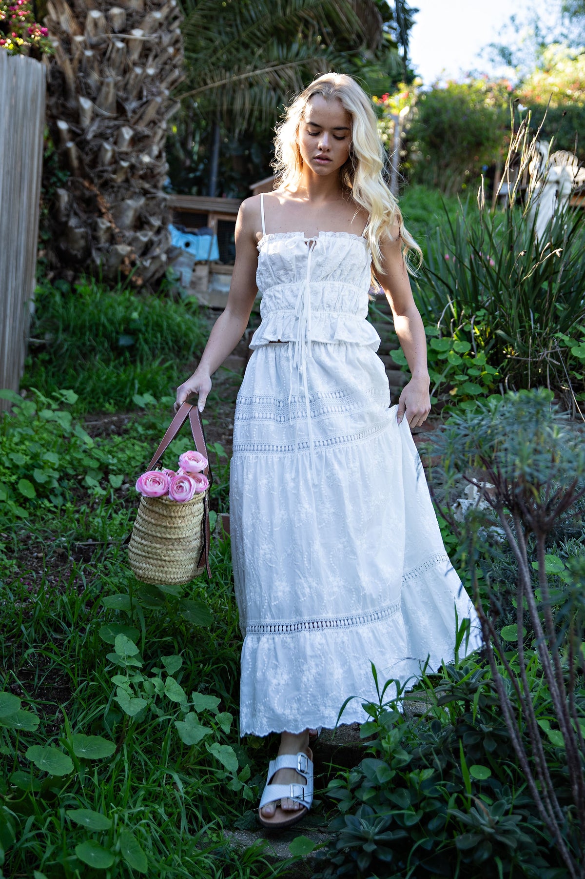 Embroidered Lace Crop Top & Maxi Skirt Set