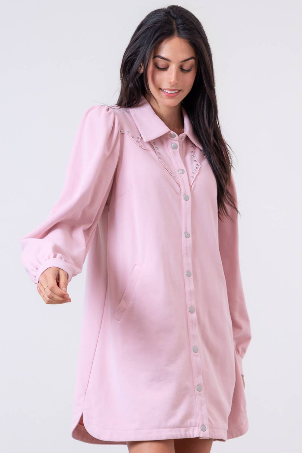 Mauve Mini Dress with Stud Details and Long Sleeves