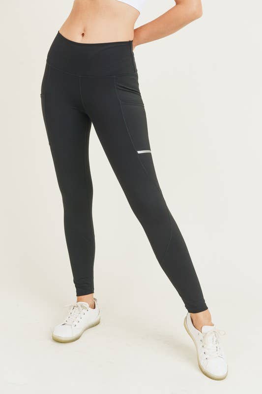 Athletic Leggings W/ Reflective Stripes & Pocket