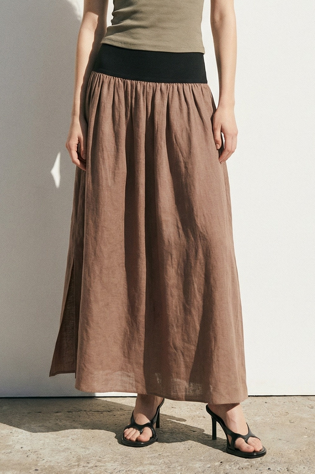 Jersey Waistband Linen Maxi Skirt