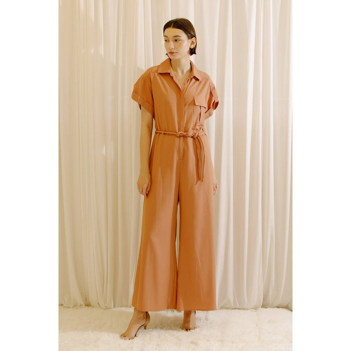 Monochromatic Belted Collared Romper