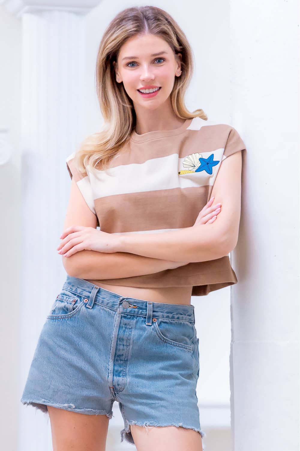 Sea Animal Embroidery Top with Dolman Sleeves
