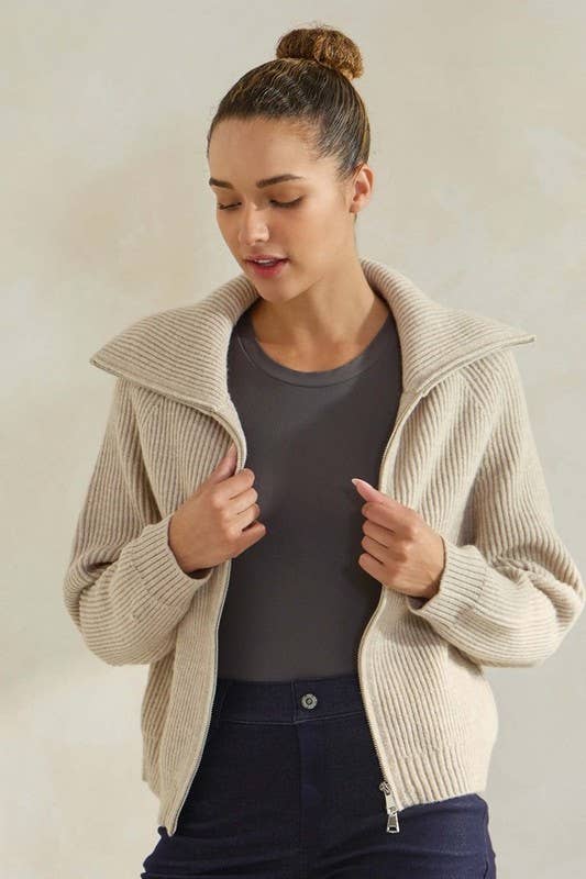 Women's Luxe Funnel Neck Double Zip Cardigan