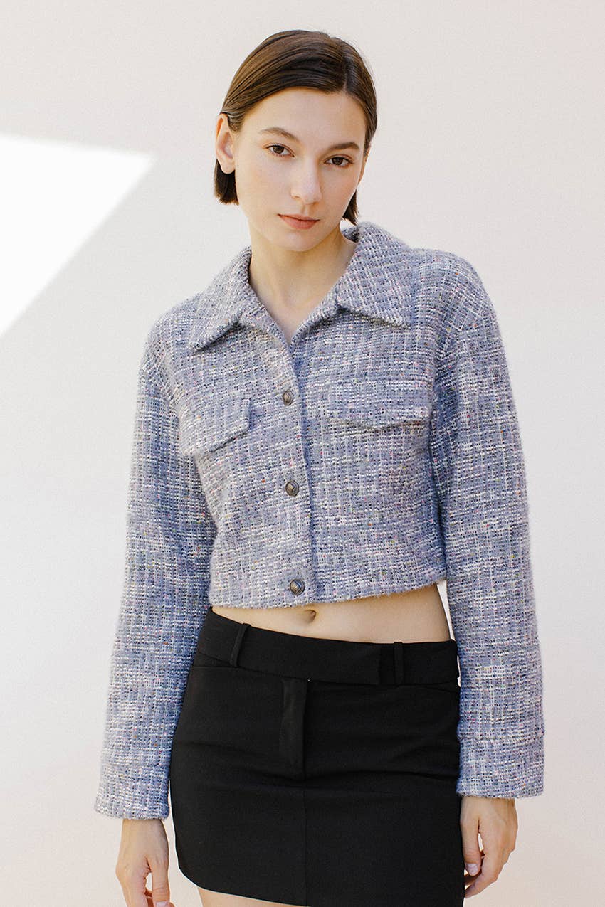 Heathered Tweed & Multi-Color Specs Blazer Jacket