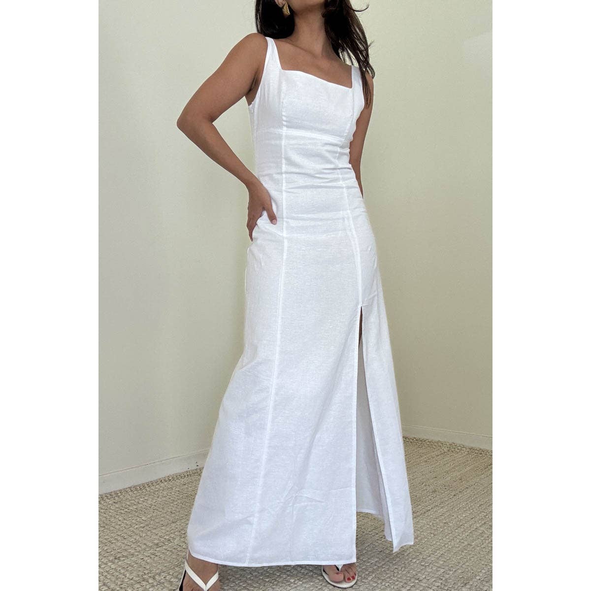 Cotton Linen Sleeveless Maxi Slit Dress
