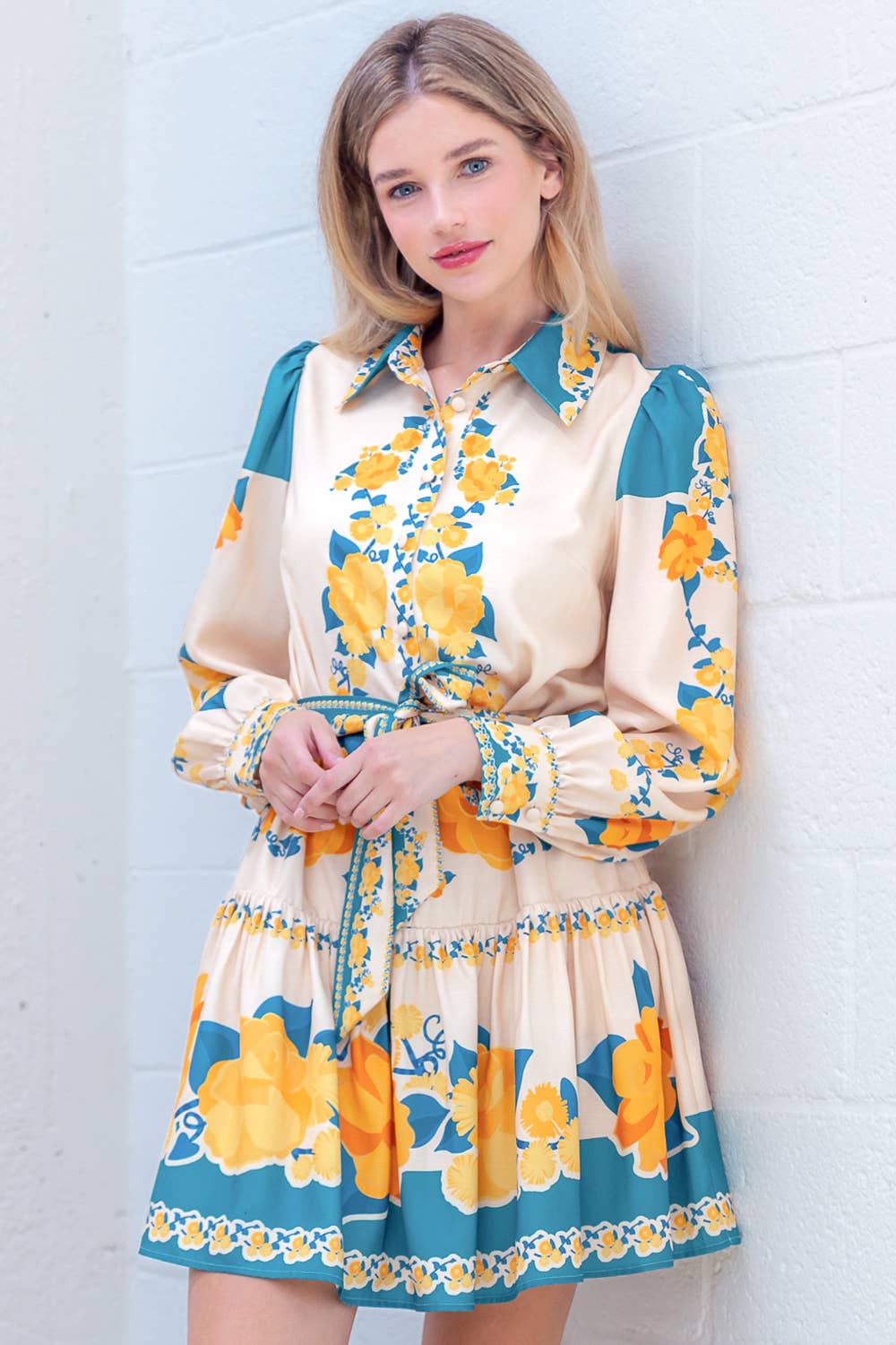 Floral Printed Long Sleeve Button-Down Dress