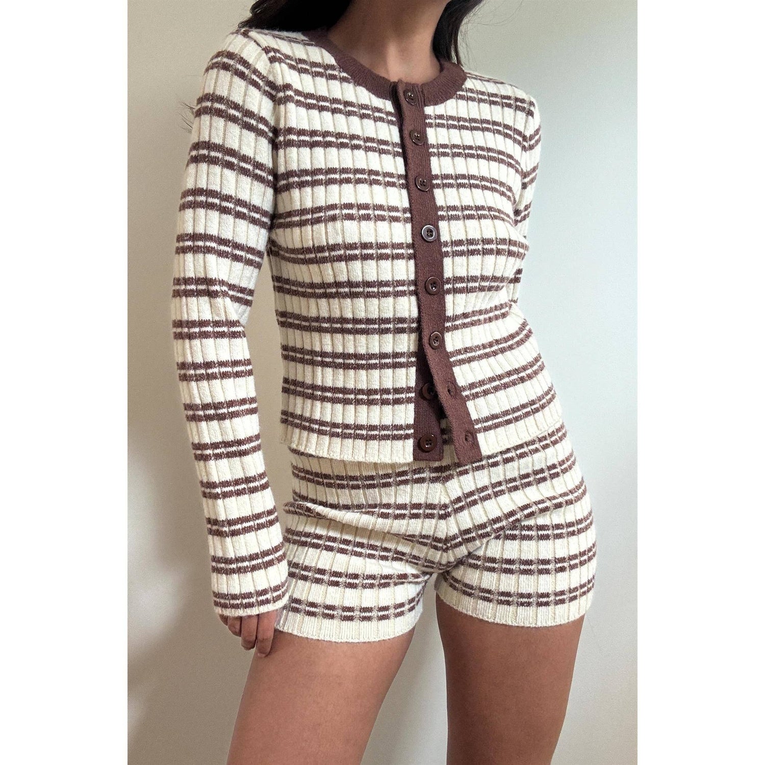 Stripe Knitted Cardigan W/ Shorts