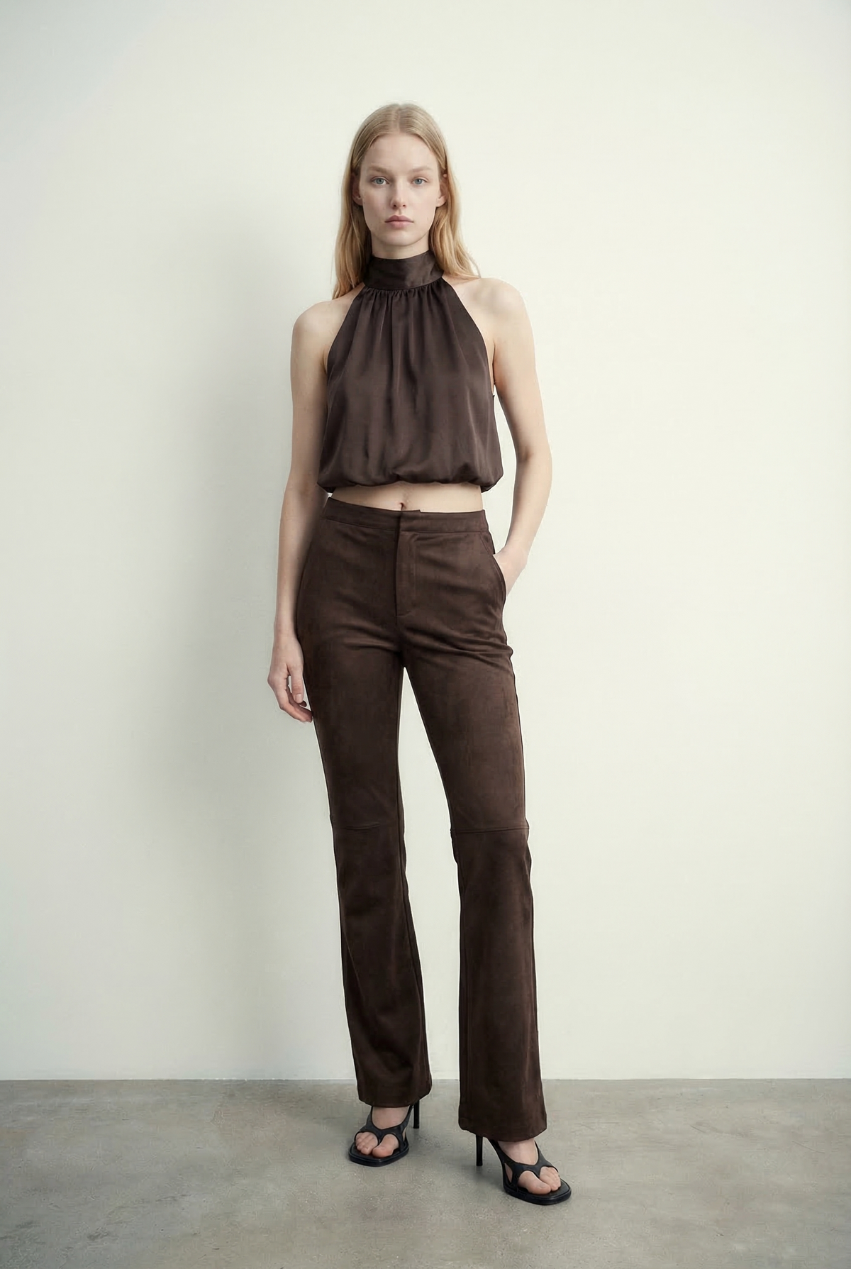 Faux Suede Halter High Neck Top
