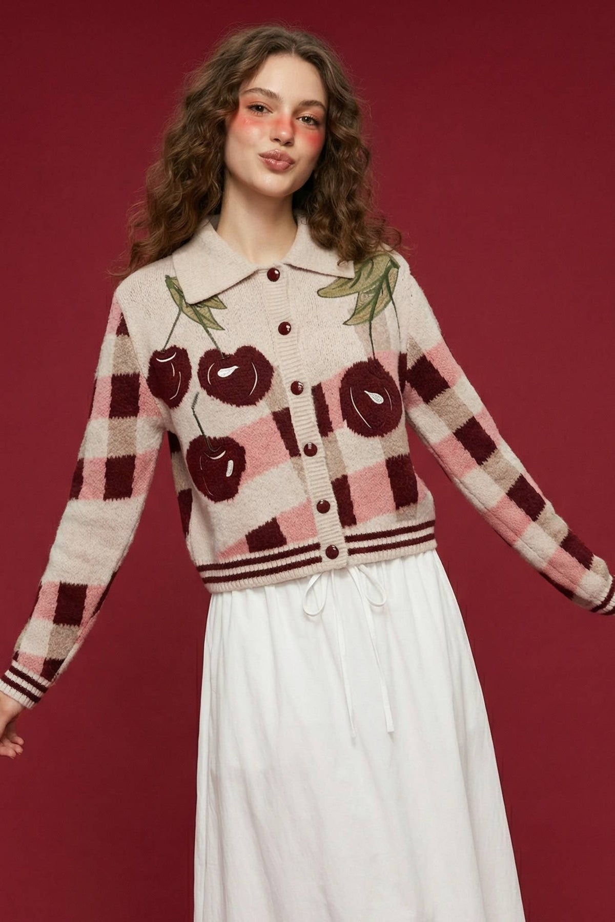 Long Sleeve Scalloped Collar Button Up Sweater