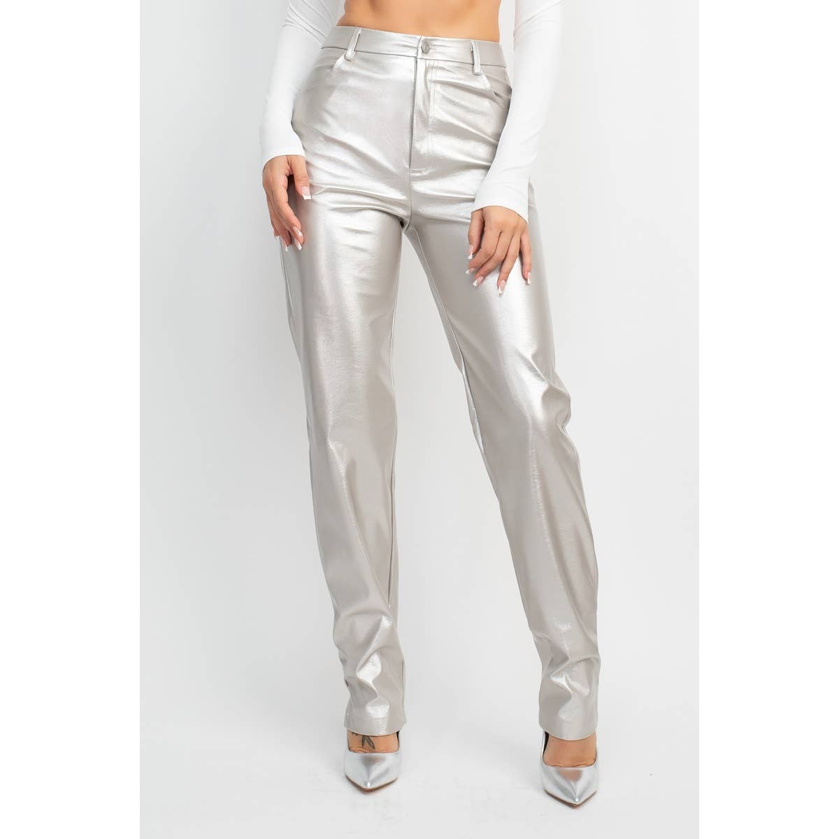 Faux Shiny Leather Slim Fit Pants