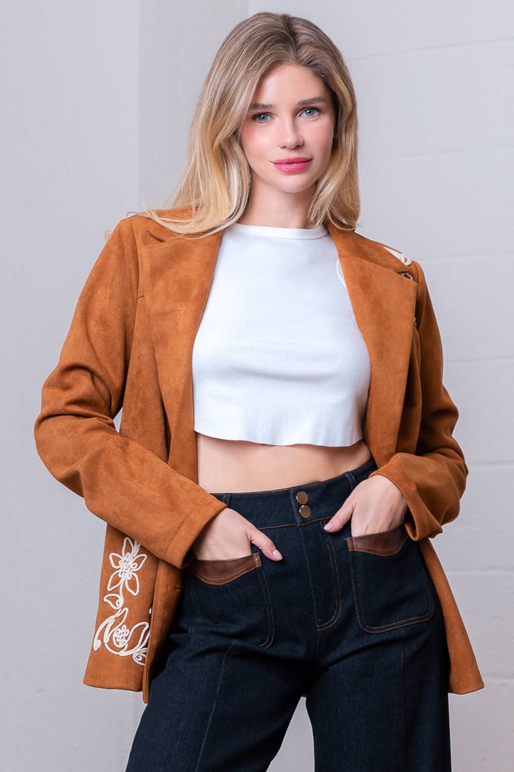 Flower Embroidery Blazer for Women's Fashion