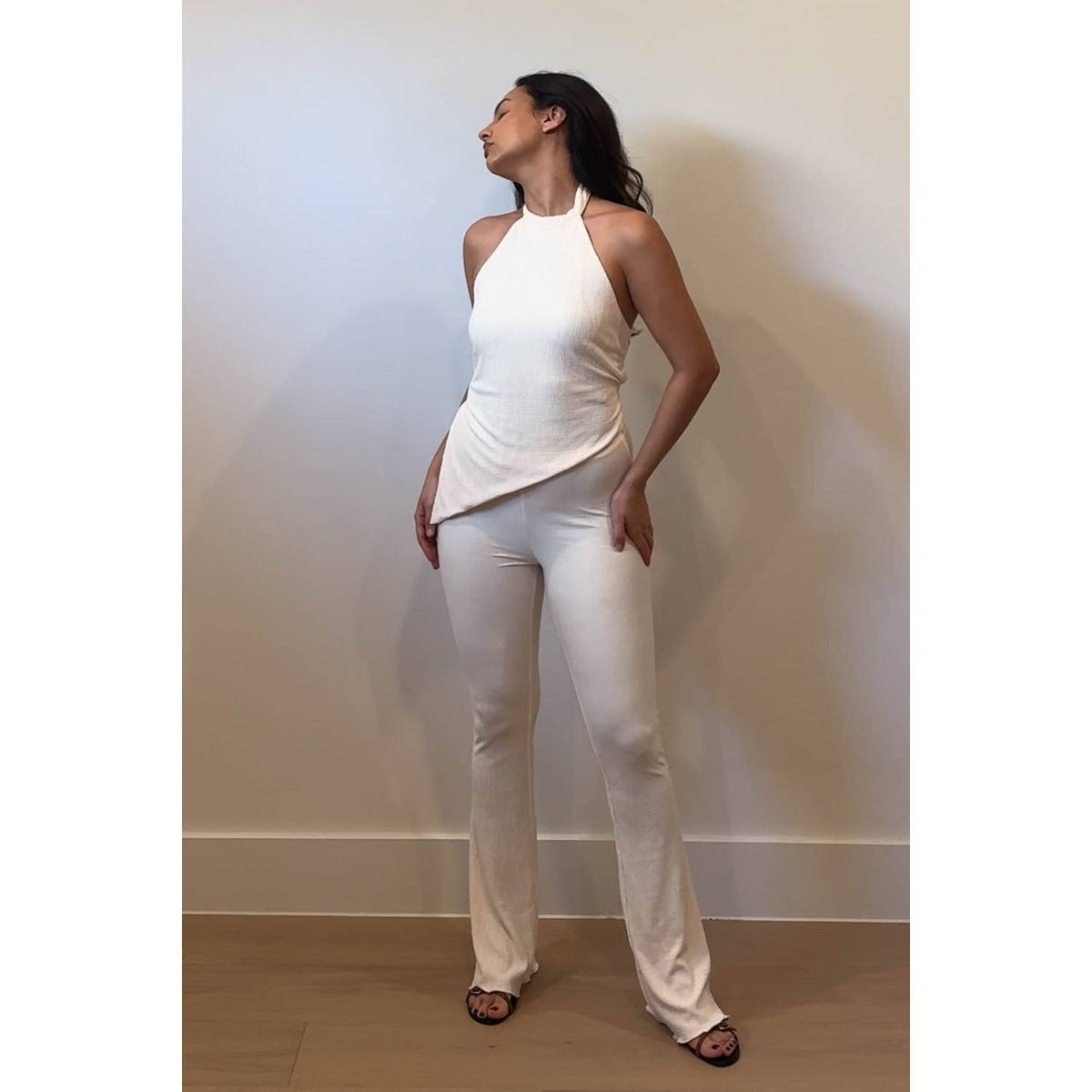 Plisse Jersey Halter Neck Top W/Wide Pants
