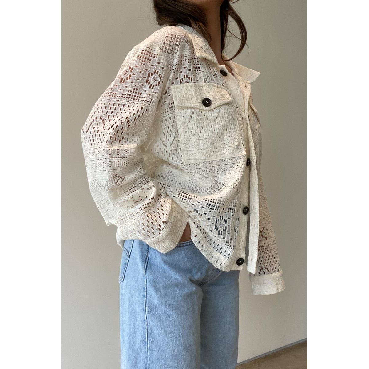 Lace Button Front Shirt