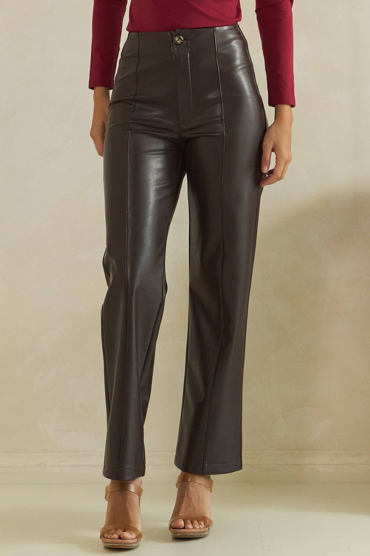 High-Rise Faux Leather Straight Leg Pants