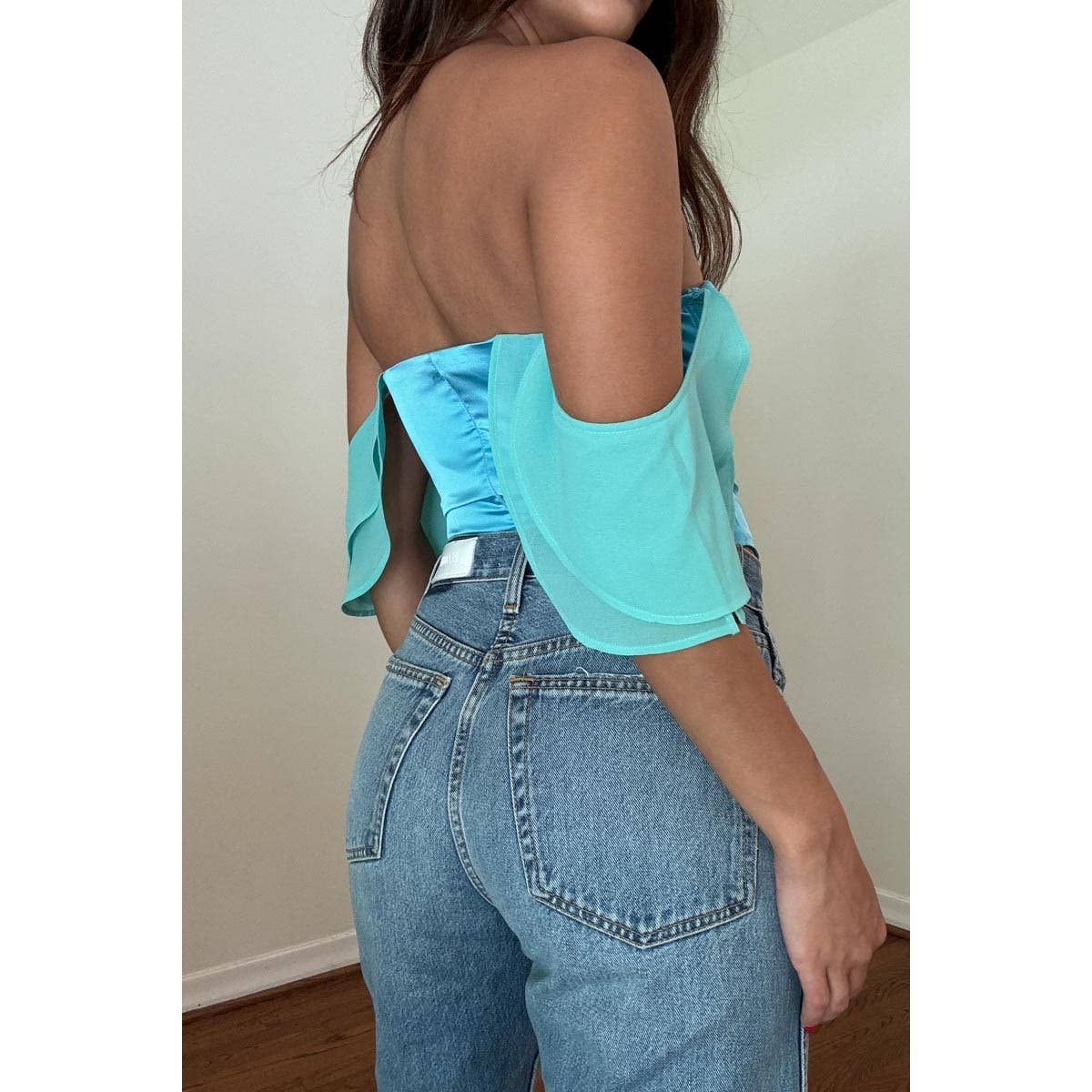 RUFFLE SLEEVE OFF THE SHOULDER CORSET TOP