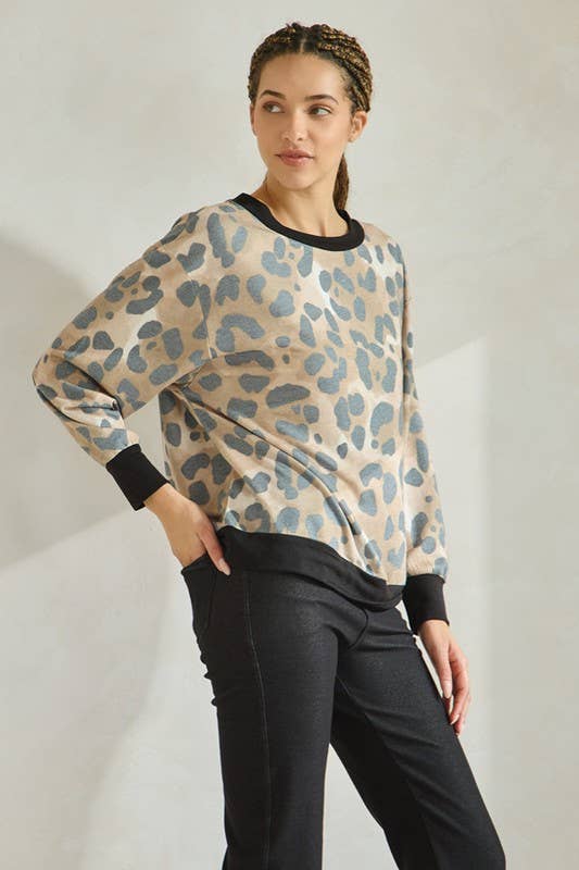 Lightwash Leopard Print Long Sleeve Womens Fall Boutique Top