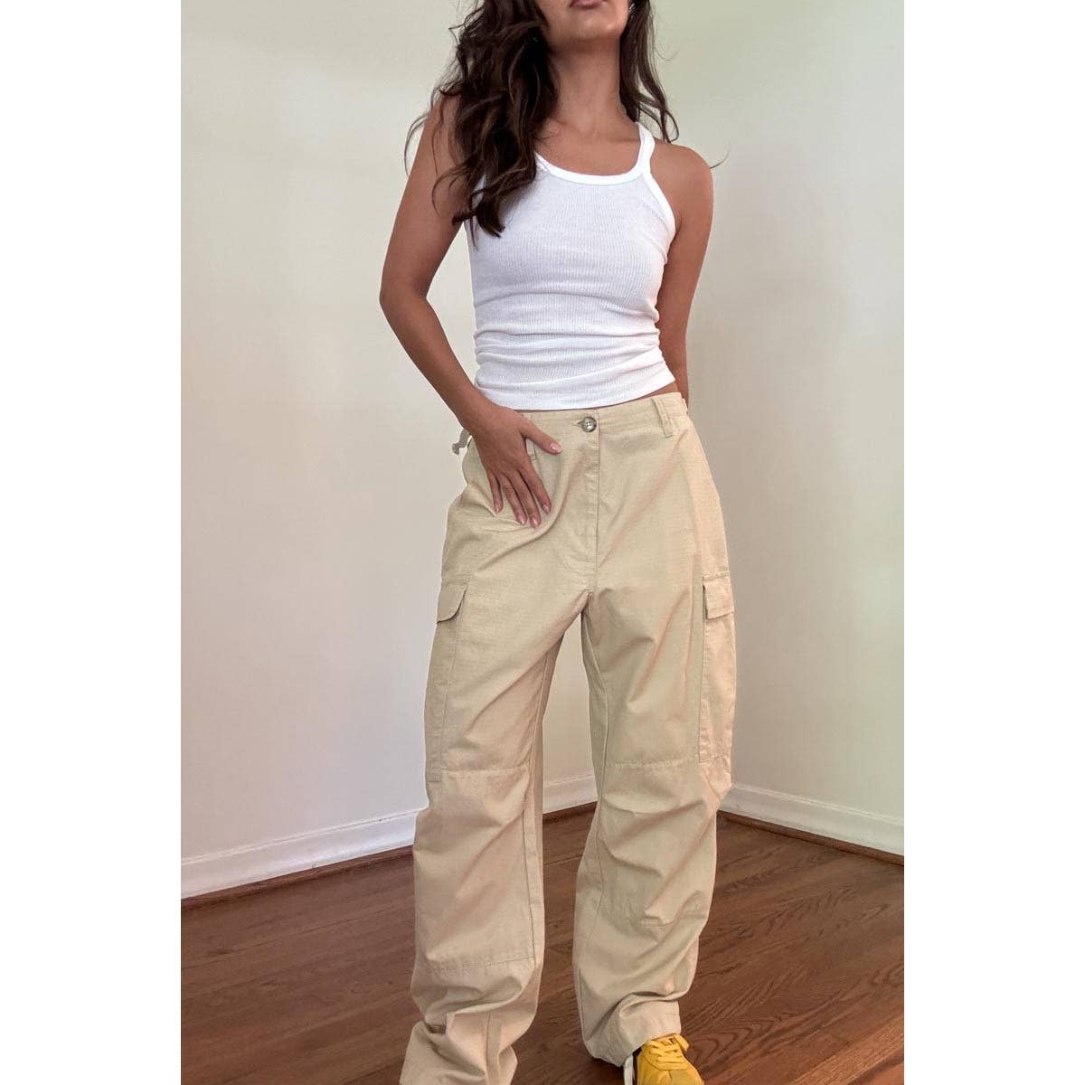 Waist Buckle Adjustable Cargo Pants With Side Pockets