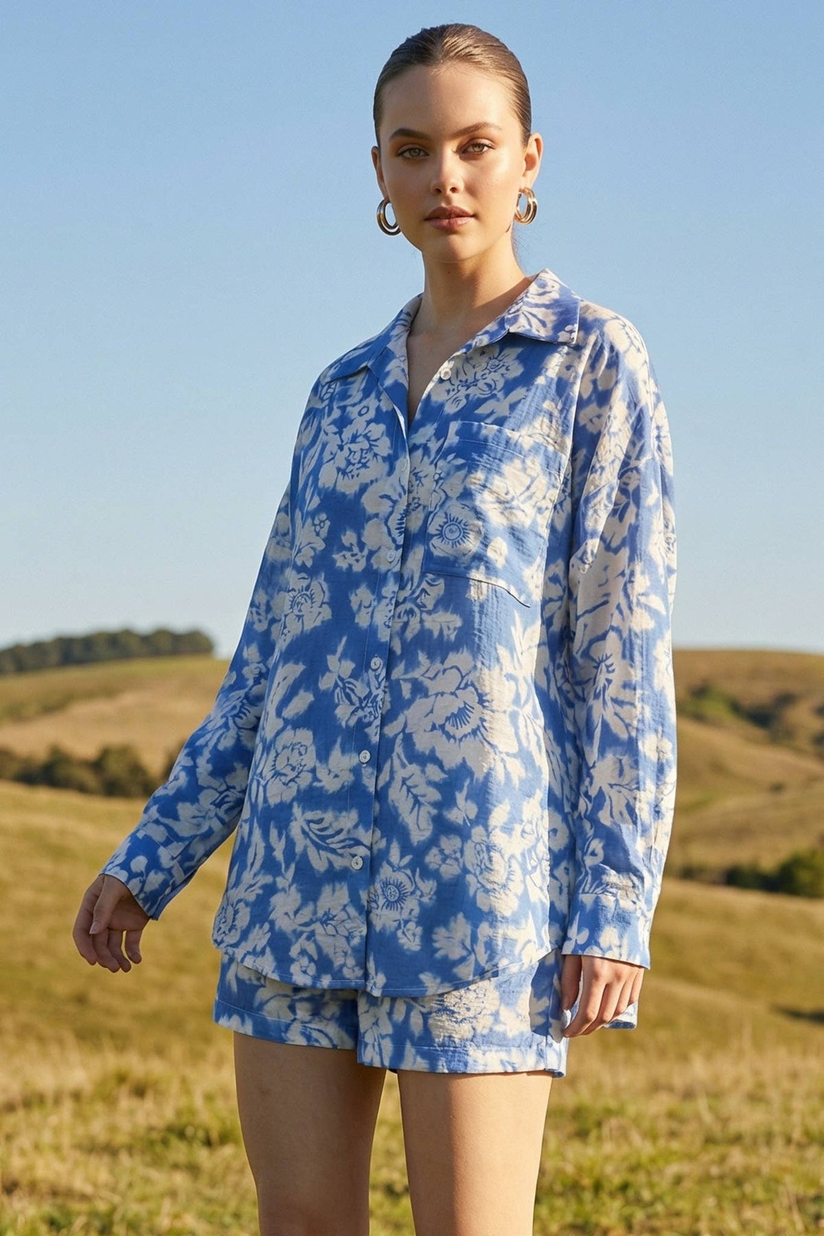 Floral Long Sleeve Button Down W Matching