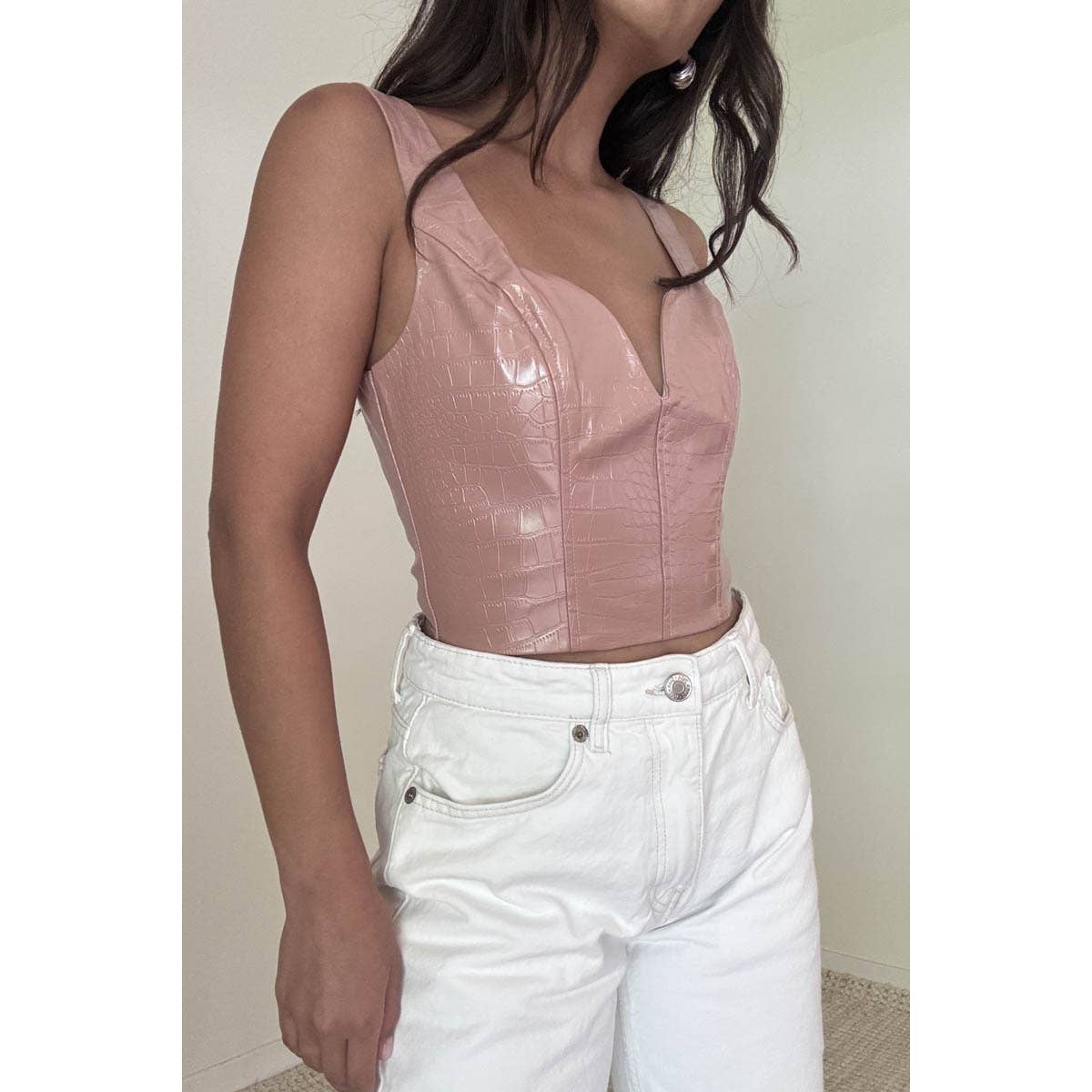 Faux Leather Sweetheart Neckline Corset