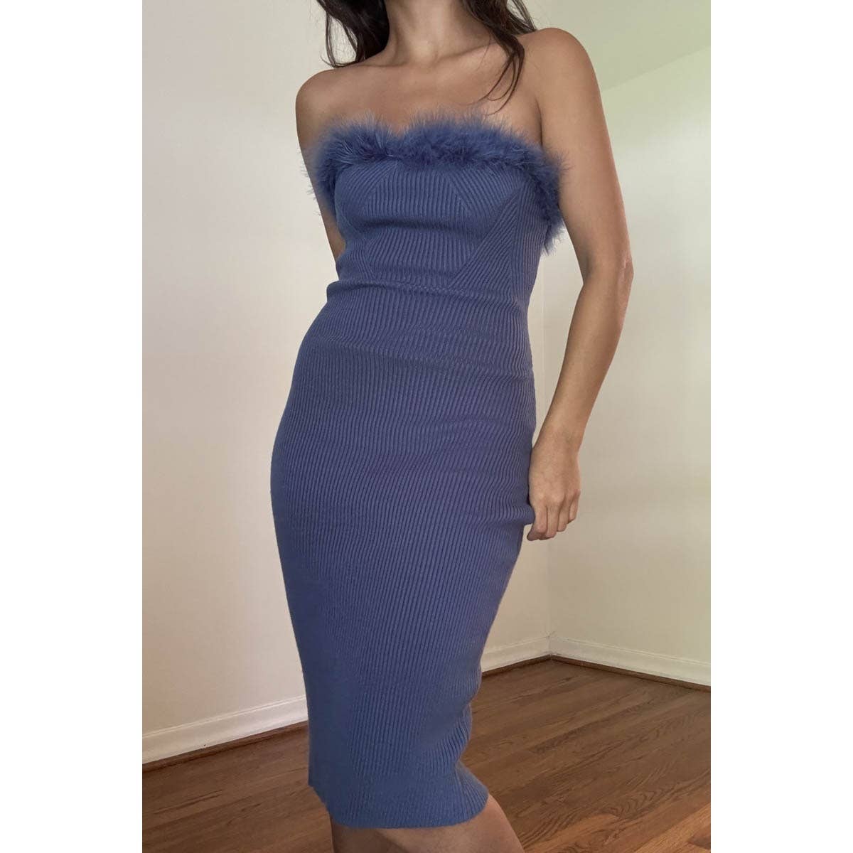 FAUX FEATHER TRIM MINI DRESS