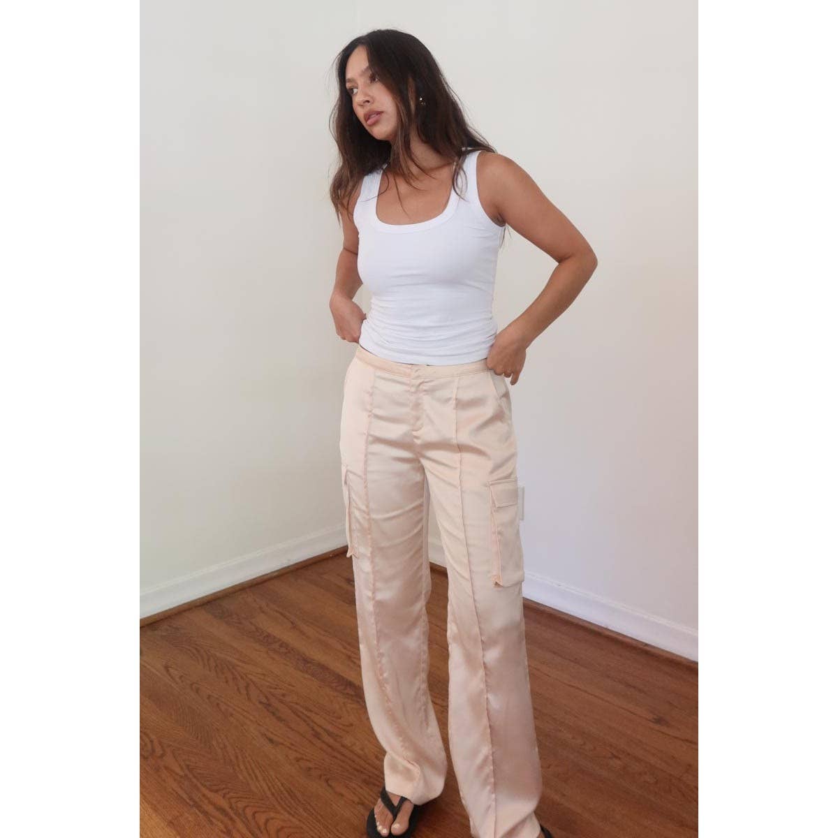 Satin Straight Leg Cargo Pants