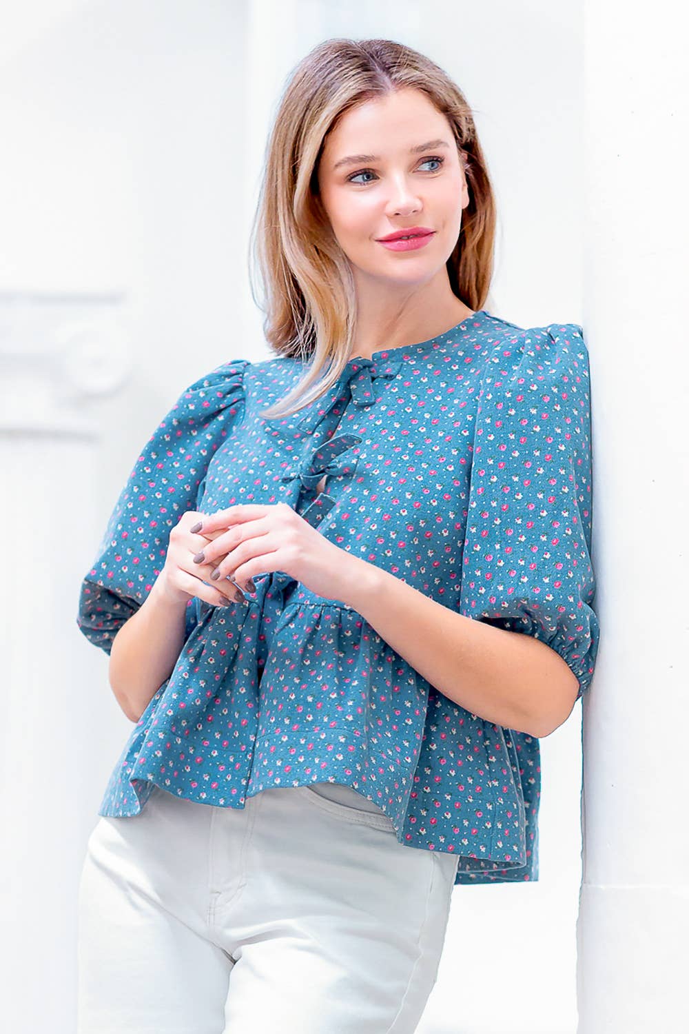 Printed Ruffle Short Sleeve Top