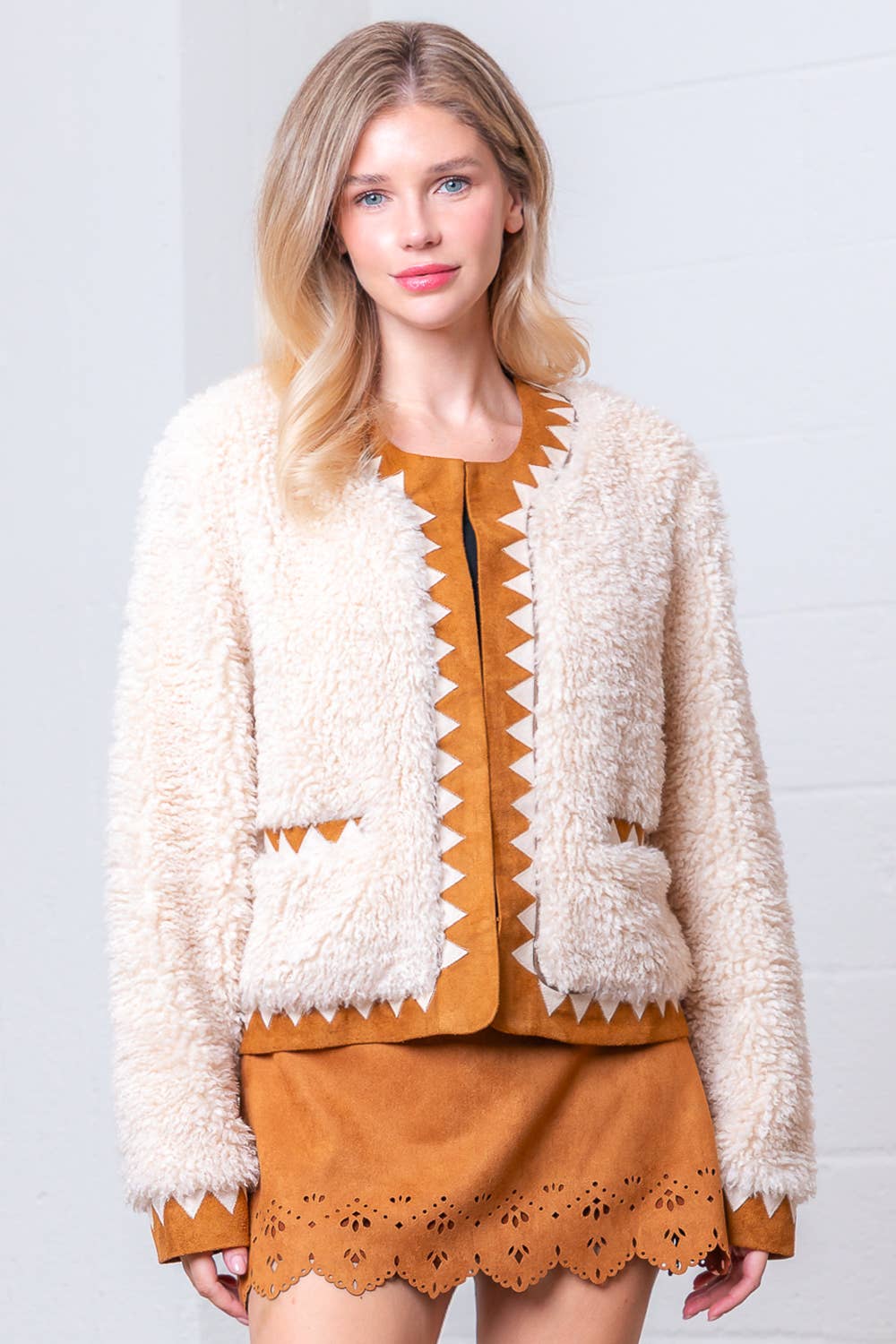 Stylish Suede Contrast Fur Jacket for Women