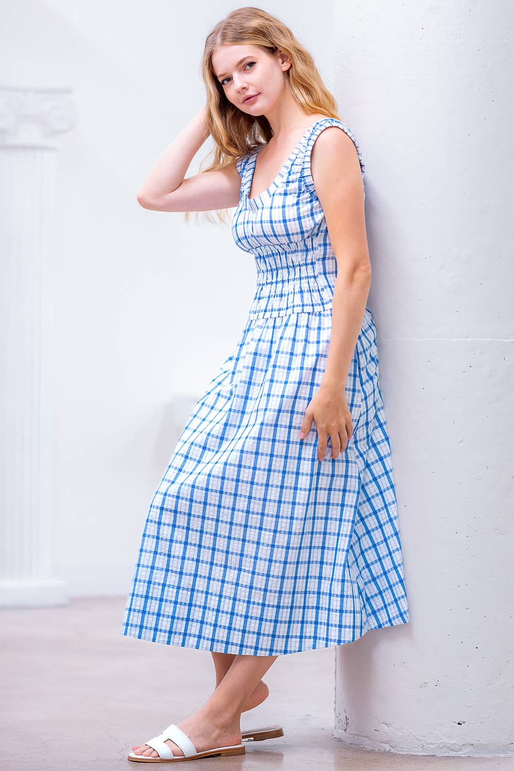 Plaid Sleeveless Midi Dress
