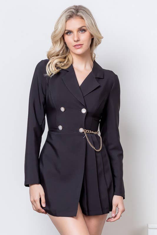 Double Breasted Blazer Pleats Romper