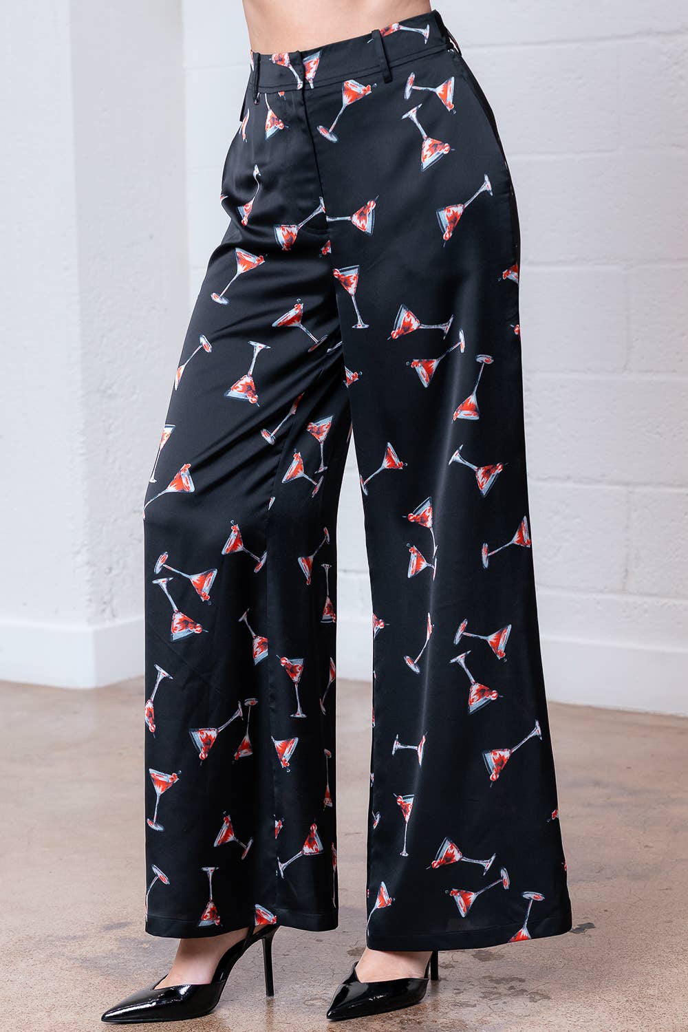 Long Straight Wide Pants W Wine Print
