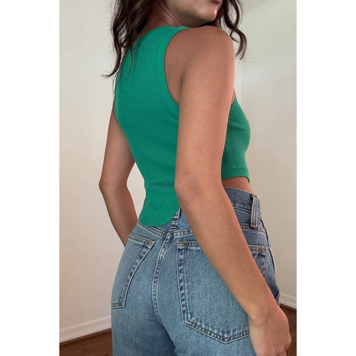 Rib Knitted Racer Neck Crop Top