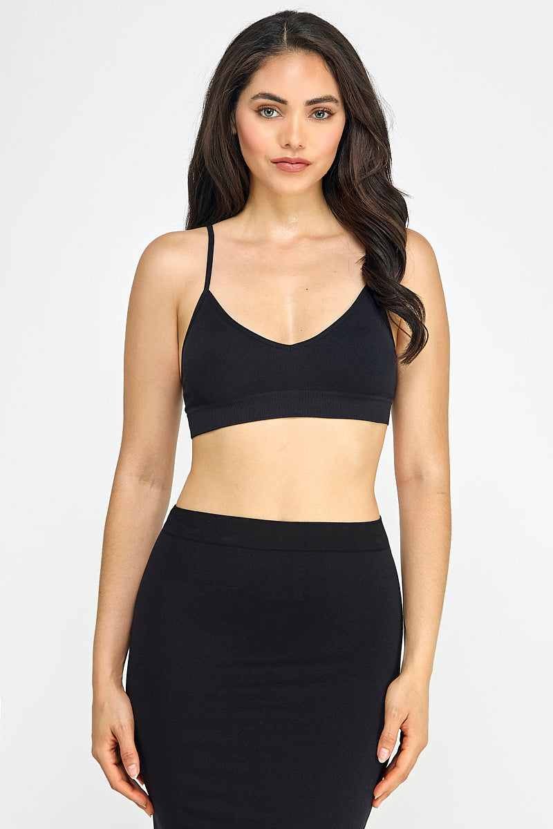 Seamless V-Neck Bralette Crop Top With Crossback Straps